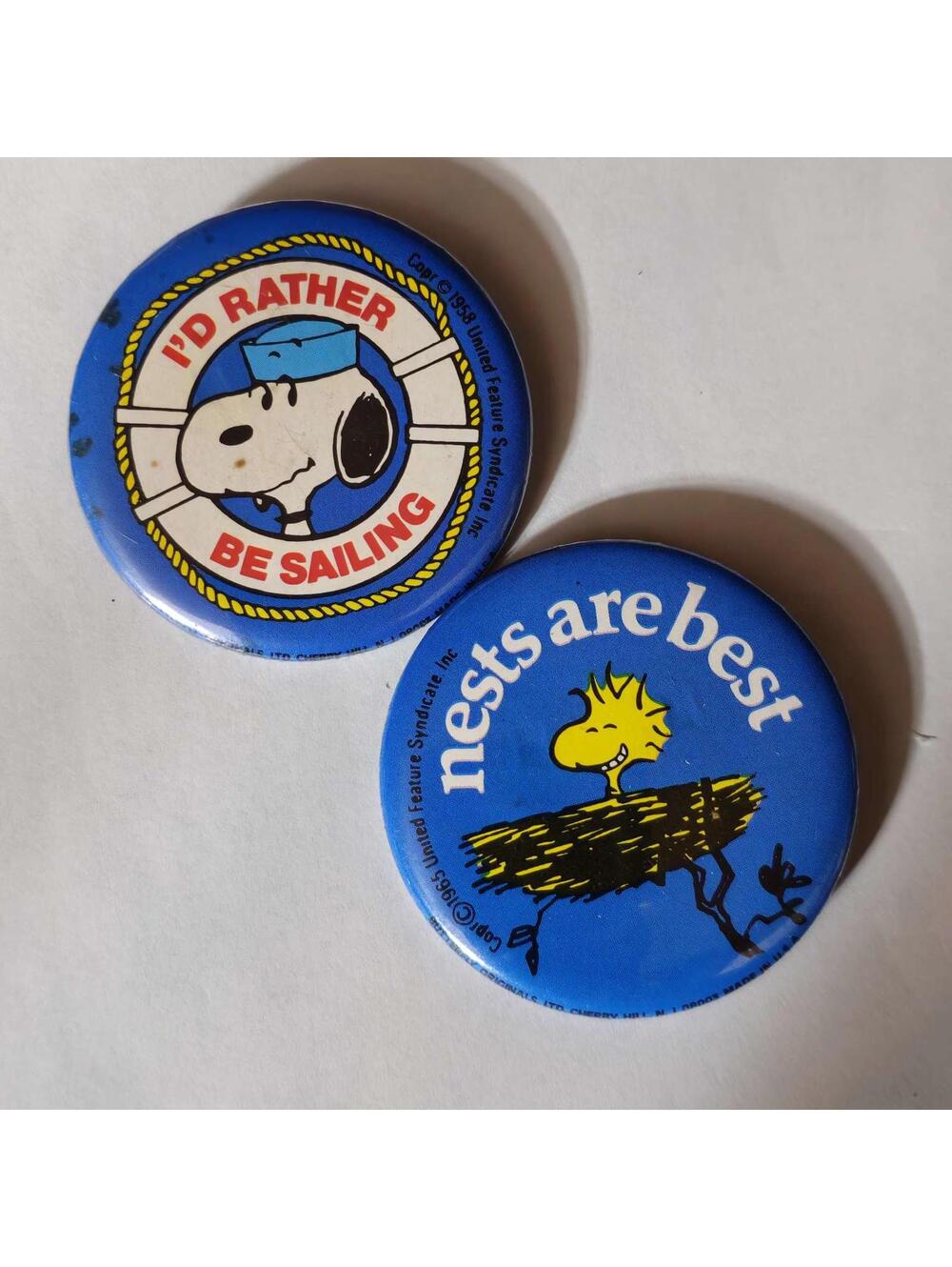 SNOOPY & WOODSTOCK Pins Set Of 2 1960's